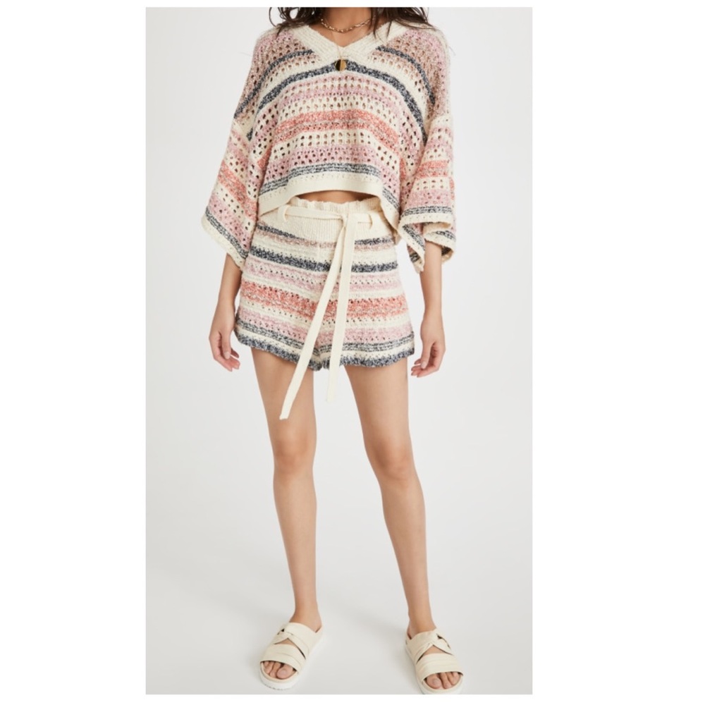 Free People ‘Stripes For Days’ Cozy Pull-On Knit SHORTS in Sunset Combo Size XS